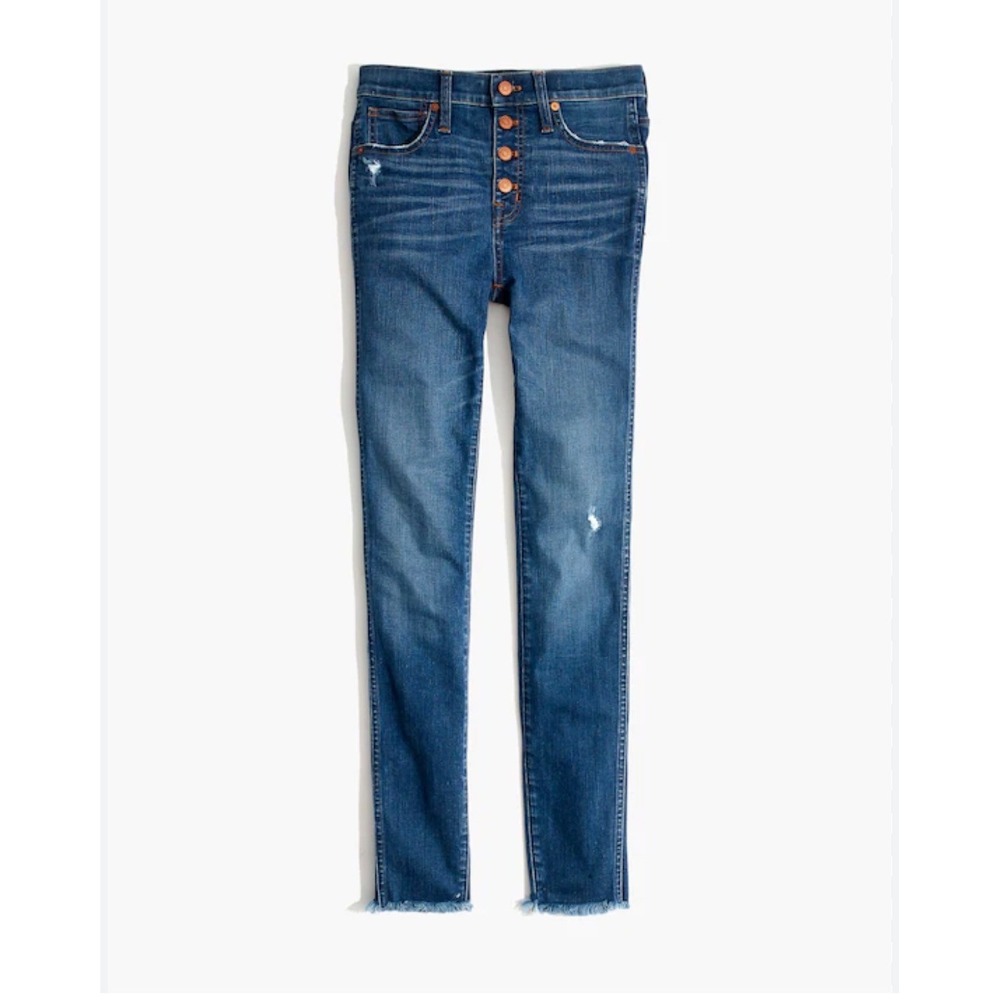 J.Crew 10" High Rise Skinny Jeans Button Fly Raw Hem Blue Denim Size 31